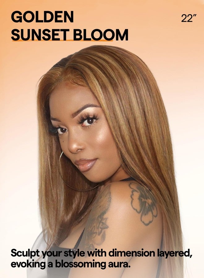 GORGIUS Honey Blonde Straight Layered Wig Glueless Highlight Lace Front Wig Middle Part Pre Cut HD Lace Wig Upgraded with Style-Archive Premium Fiber - Image 2